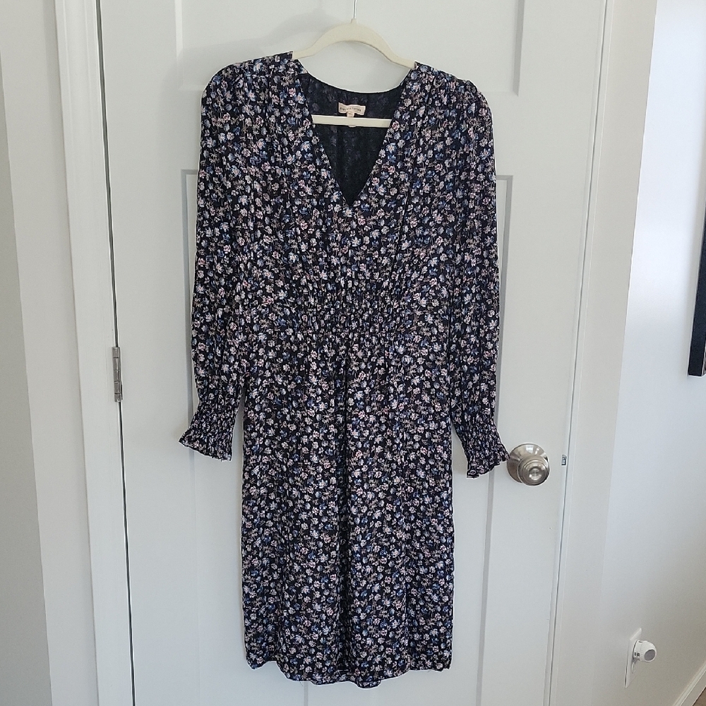 Rebecca Taylor 100% Silk Garden Midnight Floral Zelma Midi Dress Smocking SZ 6